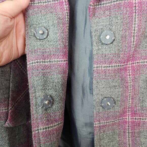 Talbots Gray & Pink Plaid Wool Blazer Size 8 PETITE Button Jacket - Picture 4 of 9